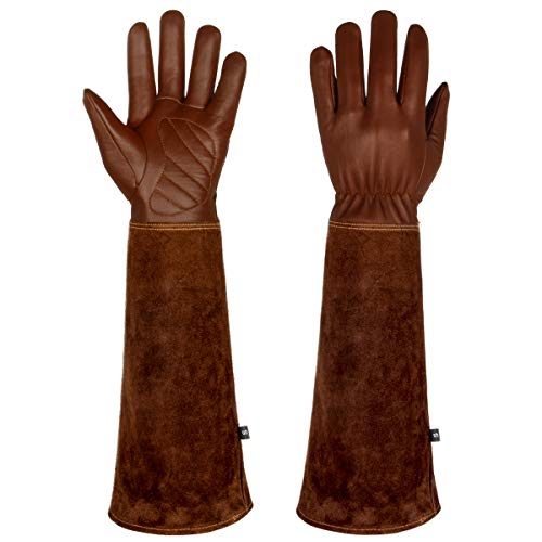 Lalafancy Gardening Gloves for Women and Men, Rose Pruning Thorn & Cut Proof Durable Cowhide Leather Gloves with to Protect Your Arms Until The Elbow