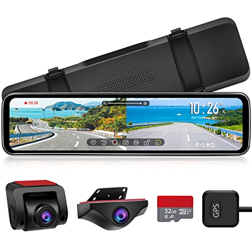 URVOLAX Mirror Dash Cam 11'' Backup Camera,Rear View Mirror Camera with Detached Front and Rear Cam for Car,Anti Glare Full HD Split Screen 1296P,Night Vision,Parking Assist,GPS,SD Card