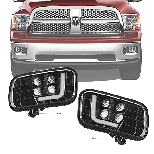 Tecoom LED Fog Light with Daytime Running Lights Compatible with Dodge Ram 1500 2009-2012, Ram 2500 2010-2014, Ram 3500 2010-2012, Left and Right Side Fog Lamps Assembly with LED Bulbs, 2psc