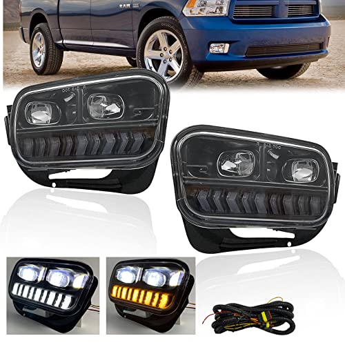 LED Fog Lights Compatible with 2009-2014 Dodge Ram 1500 2500 3500, 1 Pair Front Bumper Driving Fog Lamps Assemblies with DRL (LED with DRL)