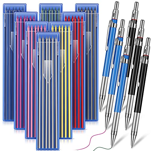 Nezyo 6 Pieces Streak Welders Pencil with 96 Pieces 2 mm 8 Colors Round Refills Drafting Pencil Colored Mechanical Pencils Welding Marker Metal Pencil for Construction Tool Steel Tube Fitter