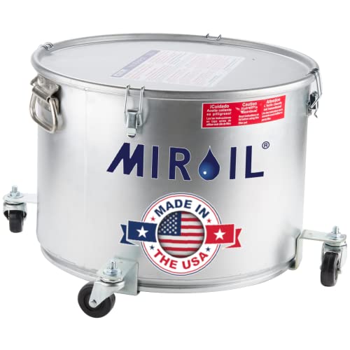 Miroil 60LC Grease Bucket and Oil Filter Pot, with Caster Base for Easy Portability, Latch Locking Lid with Seal, 55 lb or 7 Gal Capacity, Low Profile To Fit Under Drain Valves, Filtering of Hot Oil