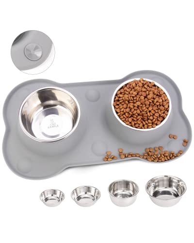 Canple Dog Bowl Stainless Steel Dog Bowls Food Water Pet Feeder with No Spill Non-Skid [Strong Suction Cup] Silicone Mat Waterproof for Pets Small Medium Large Dogs (27 OZ ea, Grey)