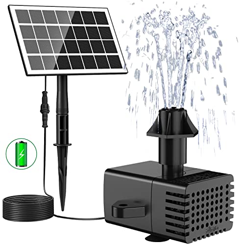 Jutai Solar Fountain Kit Glass Panel 3.5W with 2000mAH Battery Backcp, DIY Solar Water Pump with Sucker and Stake, Solar Fountain Pump for Bird Bath, Water Feature,Garden, Outdoor, 16.4ft Power Cord