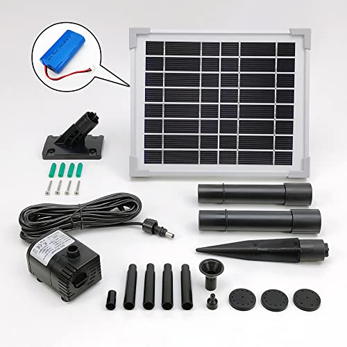 Solar Water Pump with Backup Battery for Birdbath, Fountain, Small Pond, Garden Decoration (Battery Included)
