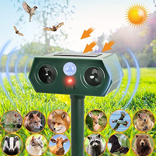 Ultrasonic Solar Animal Repeller, Cat Repellent Outdoor Solar Powered Dog Deterrent Ultrasonic Bird Repeller Waterproof Squirrel Deer Raccoon&More Deterrent Devices Protect Garden Yard Farm
