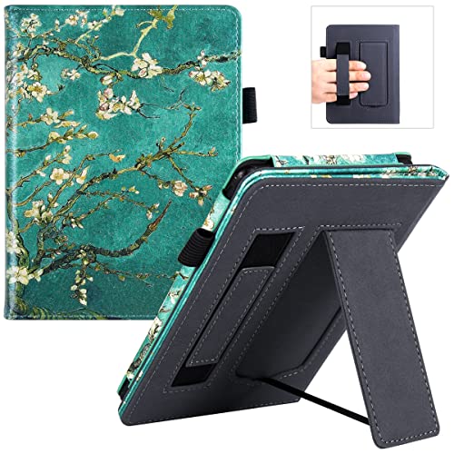 BOZHUORUI Stand Case for Kindle Paperwhite 5th/6th/7th Generation (2012-2017 Release,Model EY21 & DP75SDI) - PU Leather Protective Sleeve Cover with Hand Strap and Auto Sleep/Wake (Apricot Flower)