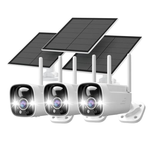 3MP Outdoor Camera Wireless Solar Powered, Solar Cameras for Home Security Wifi With Color Night Vision, Waterproof, 2 Way Audio, AI Detection, Support Alexa, No Monthly Fee, Spotlight & Siren - 3Pack