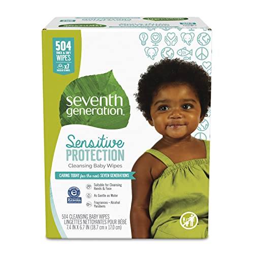 Seventh Generation Baby Wipes, Sensitive Protection with Flip Top Dispenser, White, unscented, 72 Count (Pack of 7) (Packaging May Vary)