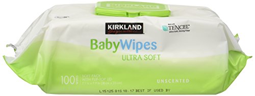 Baby Wipes Unscented Ultra Soft by Kirkland with Flip top Lid, 100 Count (Pack of 3)