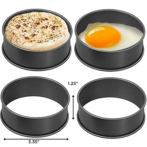 English Muffin Rings 3.5" - Non Stick Crumpet Rings for Fluffy Muffins - Set of 4 Metal Baking Rings Set - Egg Ring Molds for Baking - No Leak Sturdy Egg Ring Set - Made in the UK