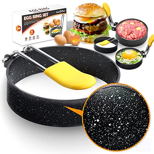 Two Sizes 3" 4" Nonstick Granite Coating Frying Egg Ring each 2,Smokeless Round Crumpet Ring Mold for Frying Eggs Breakfast Pancake English Muffins Burger Cooking Shaper Griddle Accessories(4 Pack)