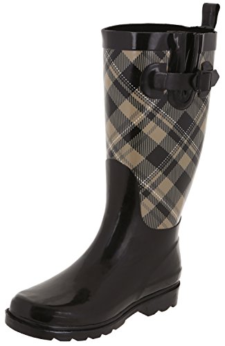 Capelli New York Ladies Shiny Plaid Printed Rainboot Warm Sand 6