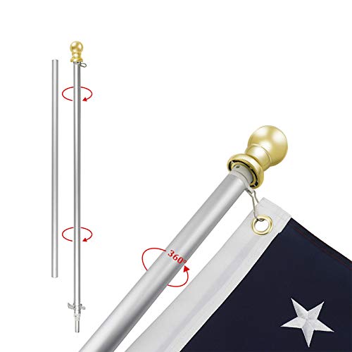 Jetlifee Flag Pole, 360 Spinning 6FT Flag Pole for Outside House Garden Yard, Tangle Free, Rust Proof and Wind Resistant Aluminum Flagpole, Residential or Commercial Use (Silver Flagpole Only)