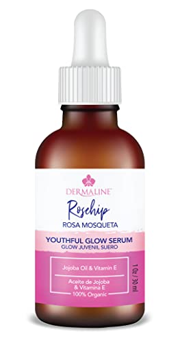 Dermaline Organic Rosa Mosqueta Rosehip Seed Oil 100% Pure Virgin Serum for Face with Jojoba Oil and Vitamin E