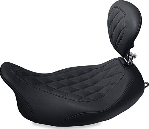 Mustang Motorcycle Seats 79725 Wide Tripper Solo Seat with Driver Backrest for Harley-Davidson Electra Glide Standard, Road Glide, Road King & Street Glide 2008-'21, Diamond, Black