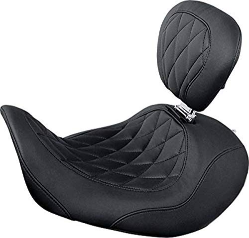 Mustang Motorcycle Seats 79807 Wide Tripper Forward Solo Seat with Driver Backrest for Harley-Davidson Dyna 2006-'17, Diamond, Black