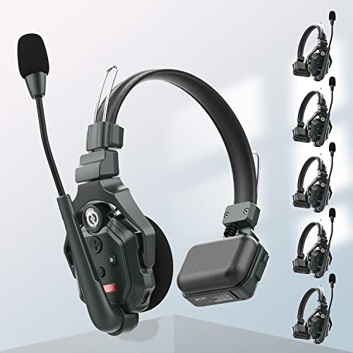 Hollyland Solidcom C1 Full-Duplex 6 Users Wireless Headset Intercom System 1100ft Single Ear Headset Headphone Microphone with 12 Batteries & Replaceable Earpads