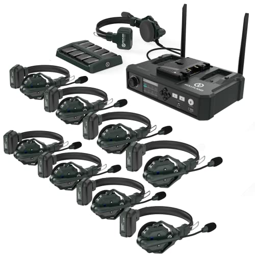 Hollyland Solidcom C1 9-Person Wireless Headset Intercom System with Base Station & 9 headsets, 1.9GHz Full-Duplex Team Communication with AB Grouping Cloud Meeting Announcement Expandable Connection