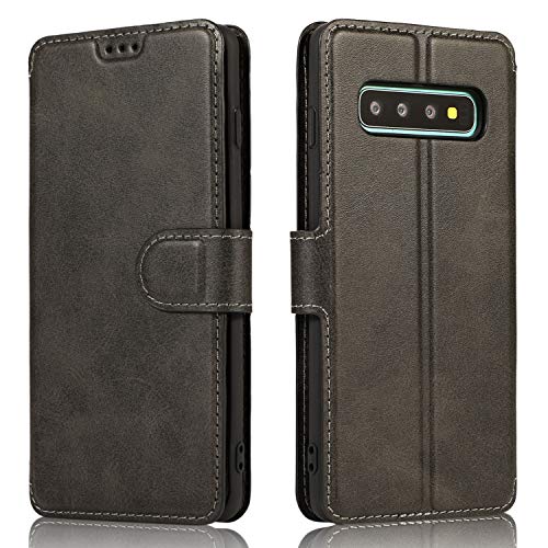 QLTYPRI Samsung Galaxy S10 Plus Case S10+ Case Premium PU Leather Simple Wallet Case TPU Bumper [Card Slots] [Kickstand] [Magnetic Closure] Shockproof Flip Cover for Galaxy S10 Plus - Black