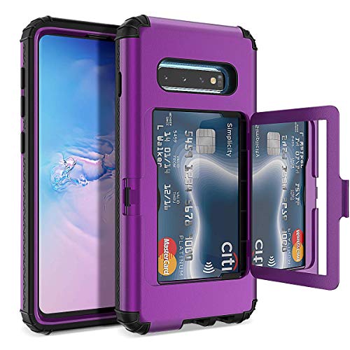 WeLoveCase S10 Plus Wallet Case Defender Wallet Card Holder Cover with Hidden Mirror Three Layer Shockproof Heavy Duty Protection All-Round Armor Protective Case for Samsung Galaxy S10+ Plus Purple