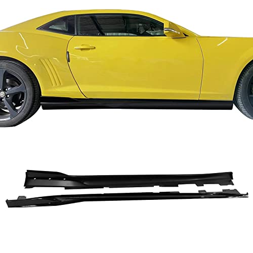 IKON MOTORSPORTS, Side Skirts Compatible With 2016-2023 Chevy Camaro, Rocker Style Gloss Black PP Side Skirt Moulding Rocker Panel Extension Splitters, 2017 2018 2019 2020 2021