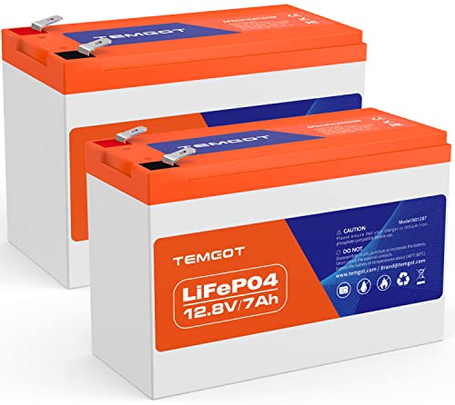 2Pack 12V 7Ah Battery, Rechargeable LiFePO4 Battery, Built-in 7A BMS, 5000+ Deep Cycle Lithium Battery Perfect for Fish Finder, Small UPS, Kids Car, Ride on Toys, Alarm System, etc.