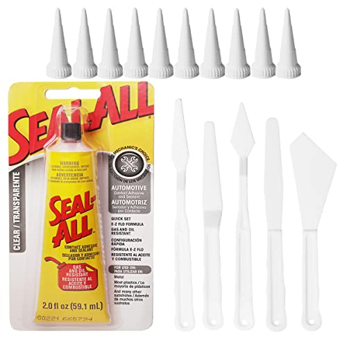 Seal-All Contact Adhesive and Sealant Bundle: 2 fl oz Tube with 10 Snip Tip Applicators and a Set of 5 Plastic Spreader Tools by 203Brands to Provide Optimal Spread on Any Given Angle or Surface