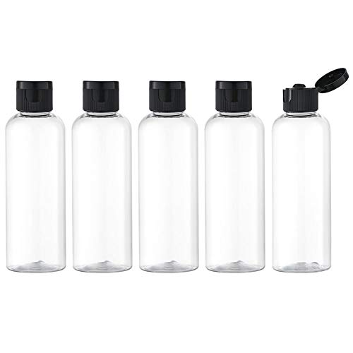 LISAPACK 3.4Oz Travel Bottles with Flip Cap (5 Pcs) Empty Transparent Dispenser Container for Travel Size Cosmetics (100ml, Clear)