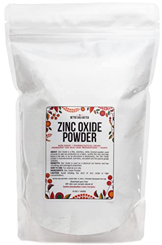 Zinc Oxide Powder | Uncoated, Non-Nano | Pure, Pharmaceutical Grade | for DIY Sunscreen Lotion | UVA and UVB Protection | Use for DYI Rash, Eczema and Diaper Creams | 1 lb by Better Shea Butter