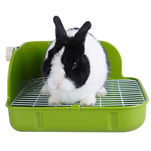 RUBYHOME Rabbit Litter Box Toilet, Plastic Square Cage Box Potty Trainer Corner Litter Bedding Box Pet Pan for Small Animals, Rabbits, Guinea Pigs, Chinchilla, Ferret, Galesaur, 11.4 Inches (Green)