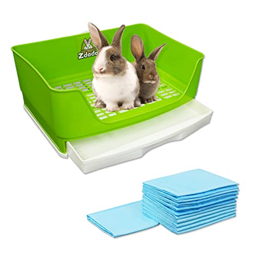 Zdada Rabbit Litter Box Large - Trainer Corner Litter Box for Bunny Ferret Chinchilla and Guinea Pig, Small Animal Litter Box(15.7" 11.4" 6.2")