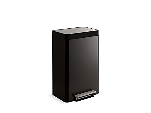 Kohler Step Trash Can, 11 Gallon Dual Compartment, Black Stainless Steel