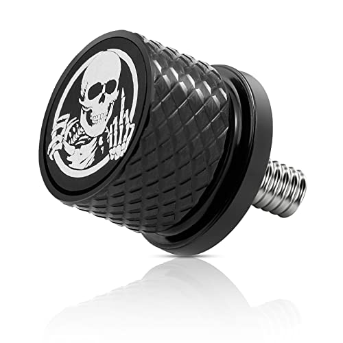 Eumti Stainless Knurled Fender Rear Seat Bolt Screw 1/4"-20 Thread Skull Pattern Black Eyes Compatible with Harley Davidson Touring Softail Dyna Sportster CVO Fatbob 1996-2023
