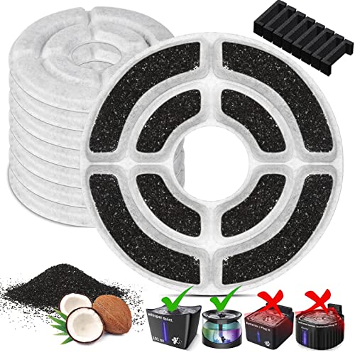 More Activated Carbon8 Pack Replacement Filters for Kastty 3L Cat Water Fountain, Food Grade Water Fountain Filter for Kastty and other Cat Water Dispensers, Made of Activated Carbon and PP Cotton