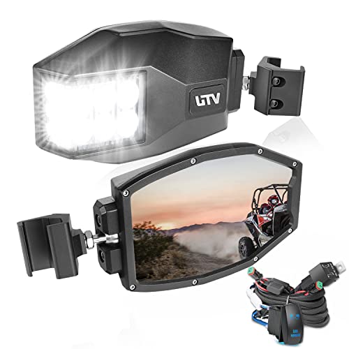 UTV Side View Mirrors, Nibright Ranger Side Mirrors Aluminum w/LED Lights Compatible with Polaris Ranger General, Can Am Defender Maverick Trail, Work with Pro-Fit Cab