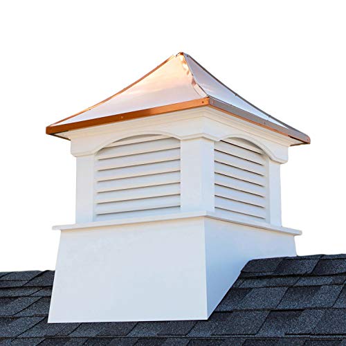 Good Directions Vinyl Coventry Louvered Cupola with Pure Copper Roof, Maintenance Free Solid Cellular PVC Vinyl, 36" x 49", Reinforced Roof and Louvers, Cupolas
