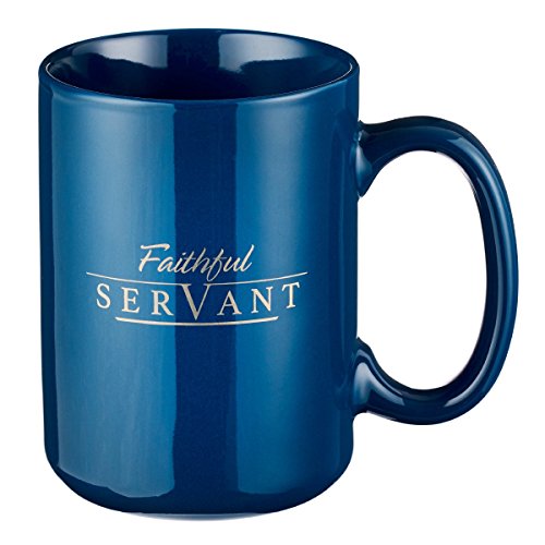 Christian Art Gifts Men's Coffee Mug w/Scripture, Faithful Servant, Navy, 14oz, 1 Count (Pack of 1)