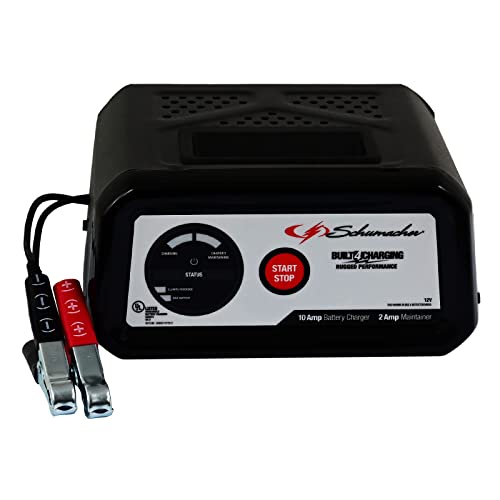 Schumacher SC1282 Fully Automatic Battery Charger and Maintainer - 10 Amp/2 Amp 12V - For Automotive, Marine, and Power Sport Batteries, Black