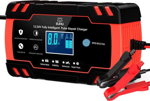 Car Battery Charger, 8Amp 12V/24V Volt Fully-Automatic Battery Maintainer Battery Charger Automotive, Portable Trickle Charger Battery Desulfator for Lead-Acid (AGM/EFB) and Deep Cycle Batteries