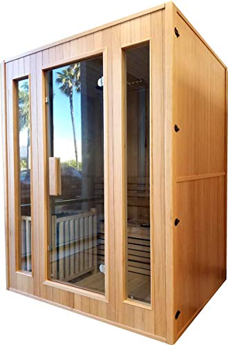 Canadian Hemlock Wood Traditional Swedish 60" 2 or 3 Person Indoor Sauna Spa, with 6KW Wet or Dry Heater, Bluetooth, Rocks, and Water Bucket