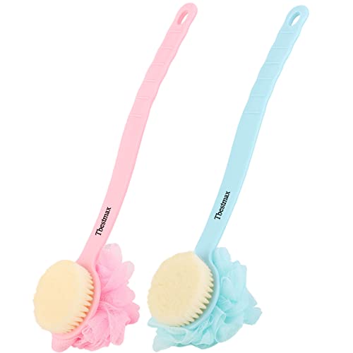 Tbestmax Loofah Back Scrubber Long Handle Shower Body Brush with Soft Mesh Sponge for Women Skin Exfoliating Bath, Massage