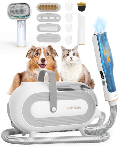 Pet Grooming Vacuum for Dog - 60dB Low Noise Dog Grooming Vacuum Kit Suck in 99% Pet Hair, Dog Hair Vacuum with 8 Professional Dog Grooming Tool for Shedding Small,Medium Dog Cat Thick Coat Hair(Grey)