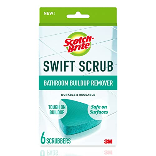 Scotch-Brite Swift Scrub, Bathroom Buildup, Glass Door, Shower and Bath Cleaner, Soap Scum Remover, 3X Faster Than an Eraser Pad, 6 Count