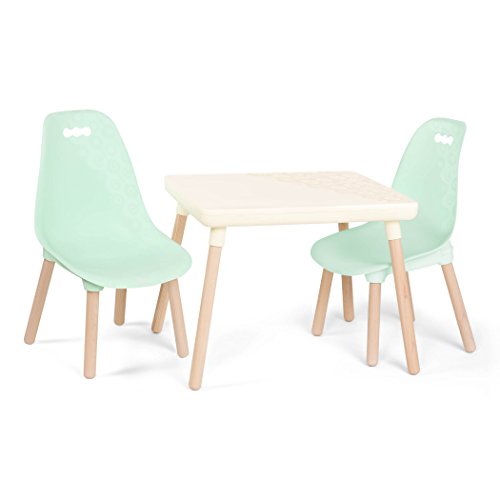 B. spaces by Battat  Kids Furniture Set  1 Craft Table & 2 Kids Chairs with Natural Wooden Legs (Ivory and Mint)