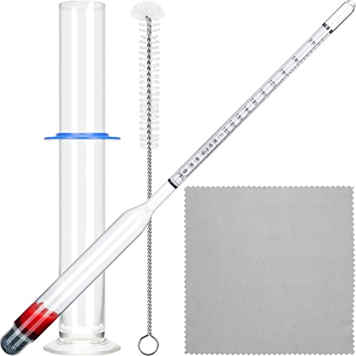 Hydrometer Alcohol Meter Test Kit Hydrometer Alcohol 0-200 Proof, Hydrometer Alcohol with Glass Cylinder, Brush and Dust Cloth, Distilling Moonshine Alcoholmeter for Proofing Distilled (White)