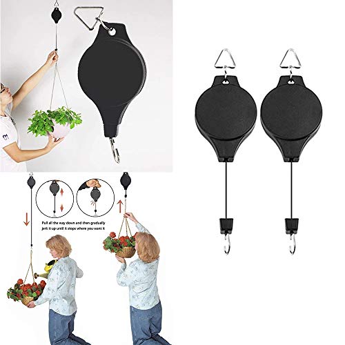 2 Pieces Plant Pulley, Retractable Heavy Duty Easy Reach Pulley Plant Hanging Flower Basket Hook Hanger for Garden Baskets Pots & Birds Feeder