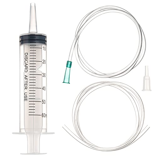 60ml Large Syringe with 40 Inch Tube and Tip Adapter, for Feeding Pets, Liquid Refilling, Drawing Oil Fluid (60 ML/CC)