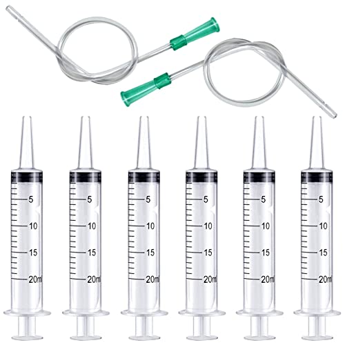 6pcs 20ml Plastic Syringes with 2pcs 13inch Plastic Tubing, Syringe for Liquid in Scientific Lab, Pet Feeding, Glue Syringe for Craft Making, Epoxy Resin, Lubricant, Lip Gloss Filling and Supplies