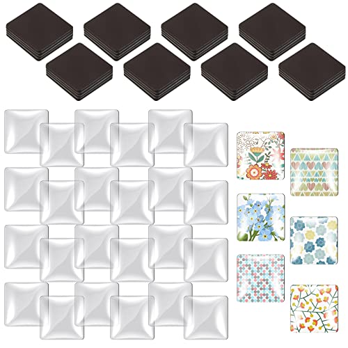 72 Pieces Craft Magnets Glass Ceramic Ferrite Magnet with Adhesive Backing and Transparent Clear Glass Cabochons for DIY Craft Fridge Refrigerator Magnets Pendants(Square,1.2 Inch)